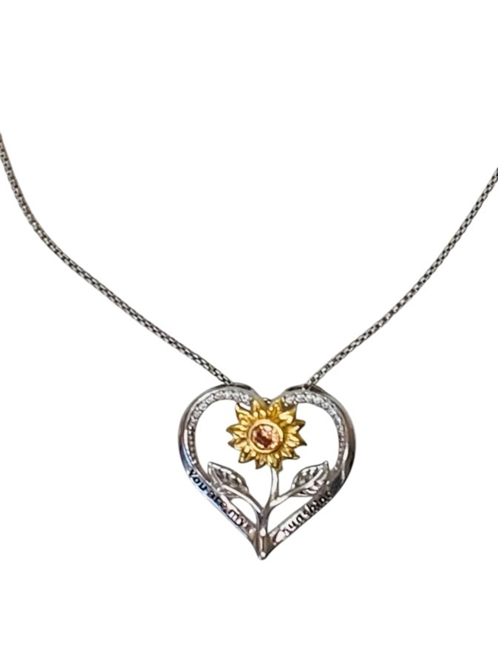 Klurent Sunflower .925 "You Are My Sunshine" Silver Heart Pendant 18" Necklace